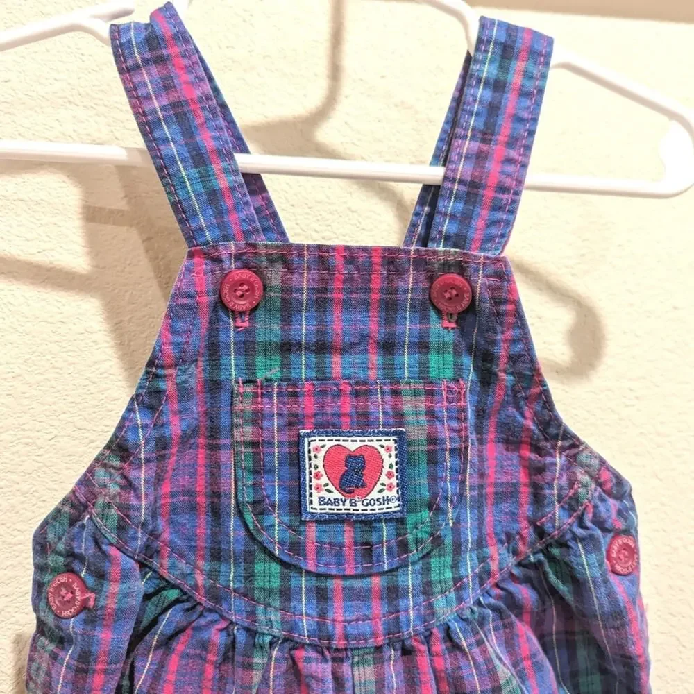 Vtg 90s Oshkosh Bgosh Overalls Girls Sz 18m Purple Plaid Classic Staple